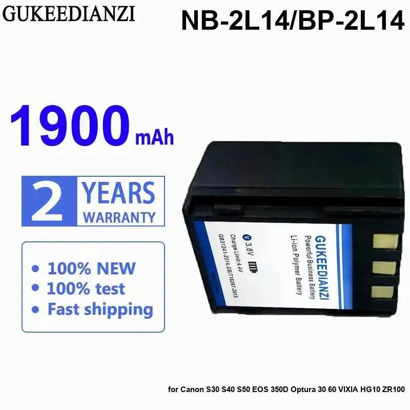 

Аккумулятор для камеры 1900 мАч, долговечный для Canon S30 S40 S50 Eos 350D Optura 30 60 Vixia HG10 ZR100 NB-2L14 BP-2L14