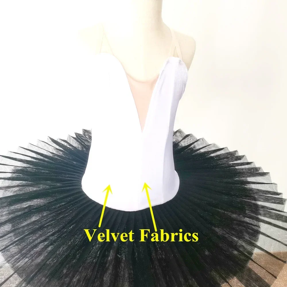 Ballet Skirt Tutu Black White Velvet Tops For Children Adult Dance Performance Costumes Female Disc Swan Lake Dress