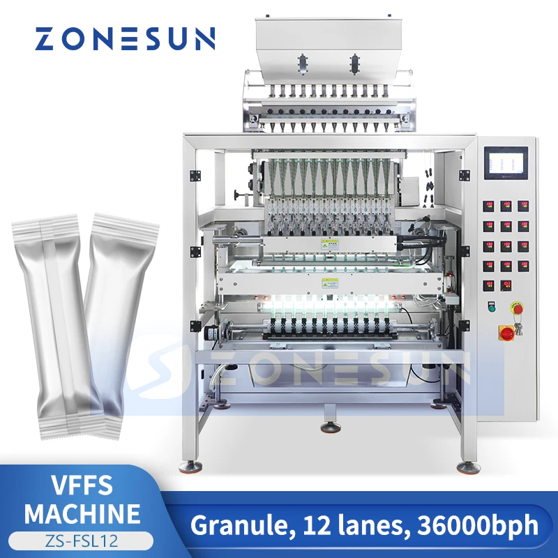 ZONESUN Automatic VFFS Granule Packaging Machine Vertical Form Fill Seal Bagger Stick Sachet Pouch Equipment 12 Lanes ZS-FSL12