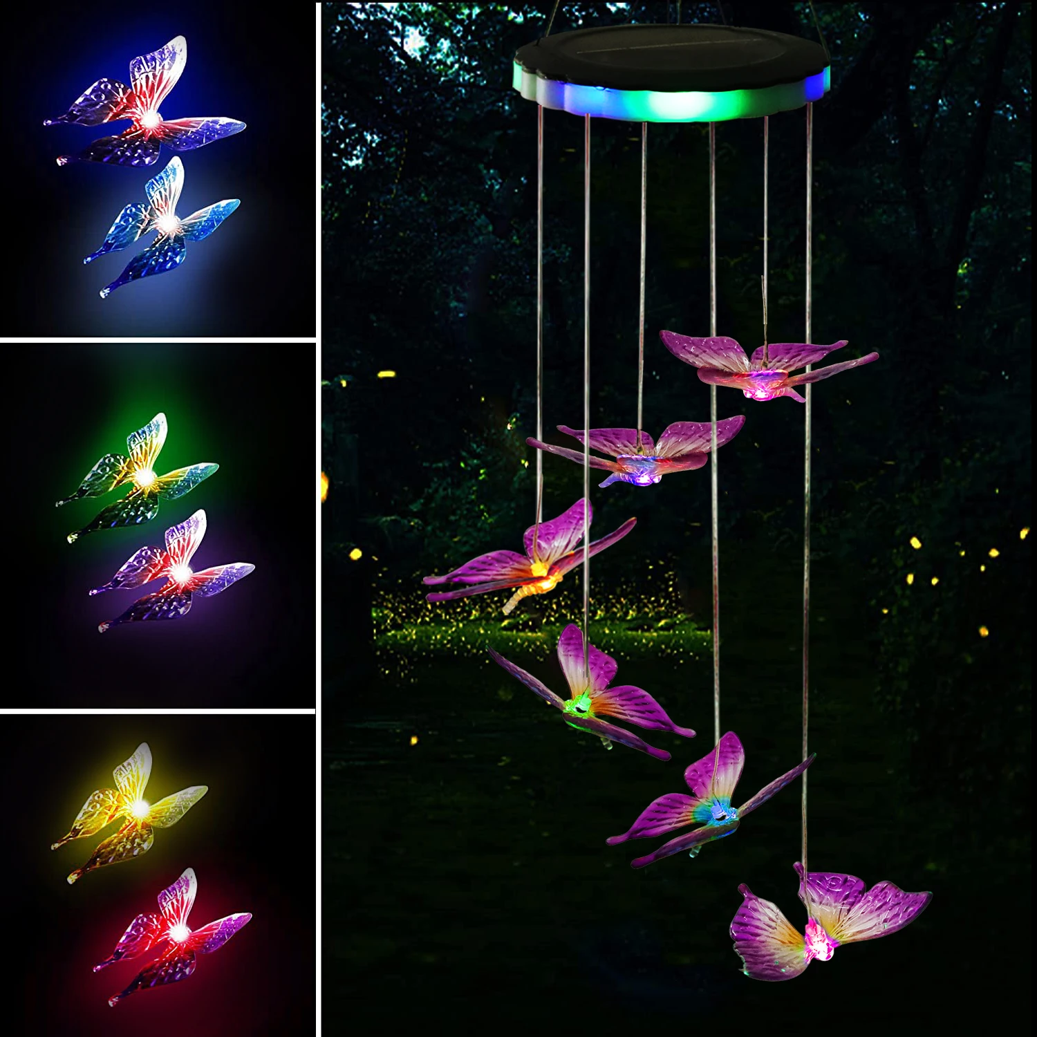 SOL20B10 Garden Decoration Solar Wind Chime, Butterfly LED Wind Chimes,Solar Colorful Light Wind Chimes for Landscape