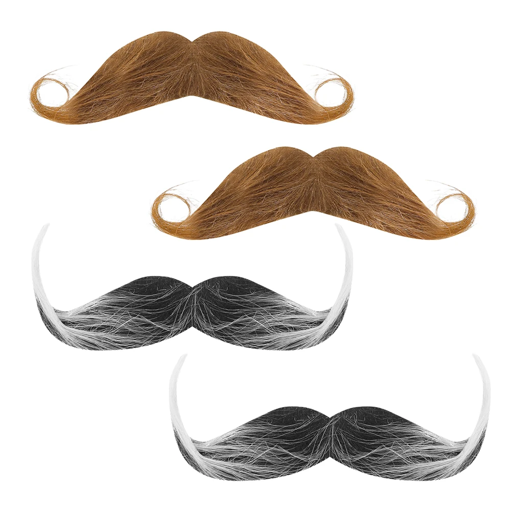 หนวดปลอม 4 ชิ้น สำหรับงานปาร์ตี้ หนวดผู้สูงอายุเหมือนจริง สำหรับแต่งกายฮาโลวีน อุปกรณ์ประกอบฉากคอสเพลย์ อุปกรณ์เสริมตลกๆ สำหรับงานปาร์ตี้ฮาโลวีน