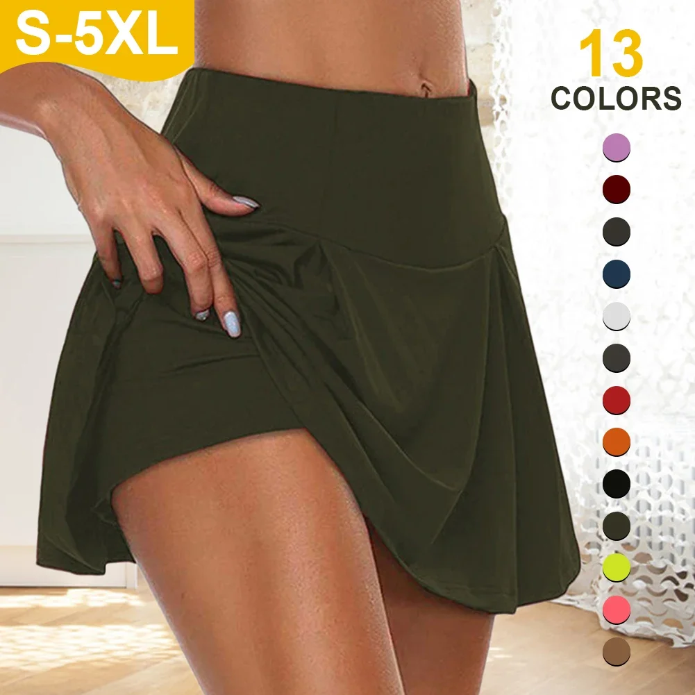 Women Sports Tennis Dance Fitness Quick Drying Solid Female Tennis Running Skort  Active Athletic Yoga Fitness Shorts Skirts