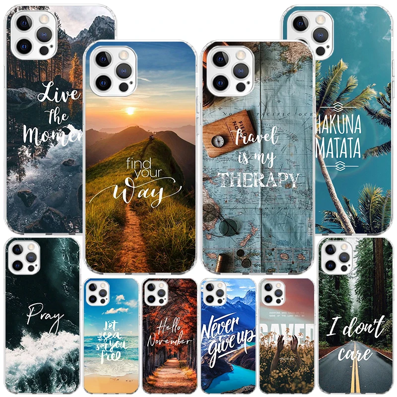 Travel Mountain Beach Proverb Phnoe Case for Iphone 11 12 13 Mini 14 15 Pro Max X Xs Xr 7 Plus 8 + Apple 6S SE 2020 Unique Cover