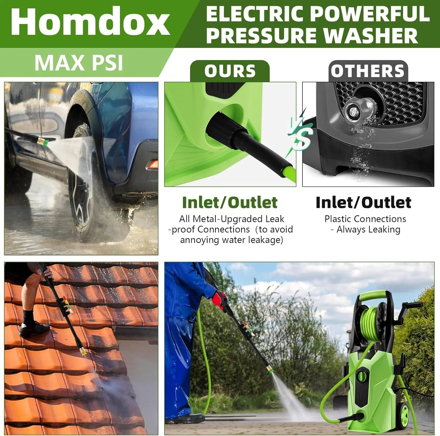Мойка Homdox 4500 Мойка высокого давления 1800 Вт Электрическая мойка Очиститель высокого давления с карданным соплом Пенопластовая пушка, Be