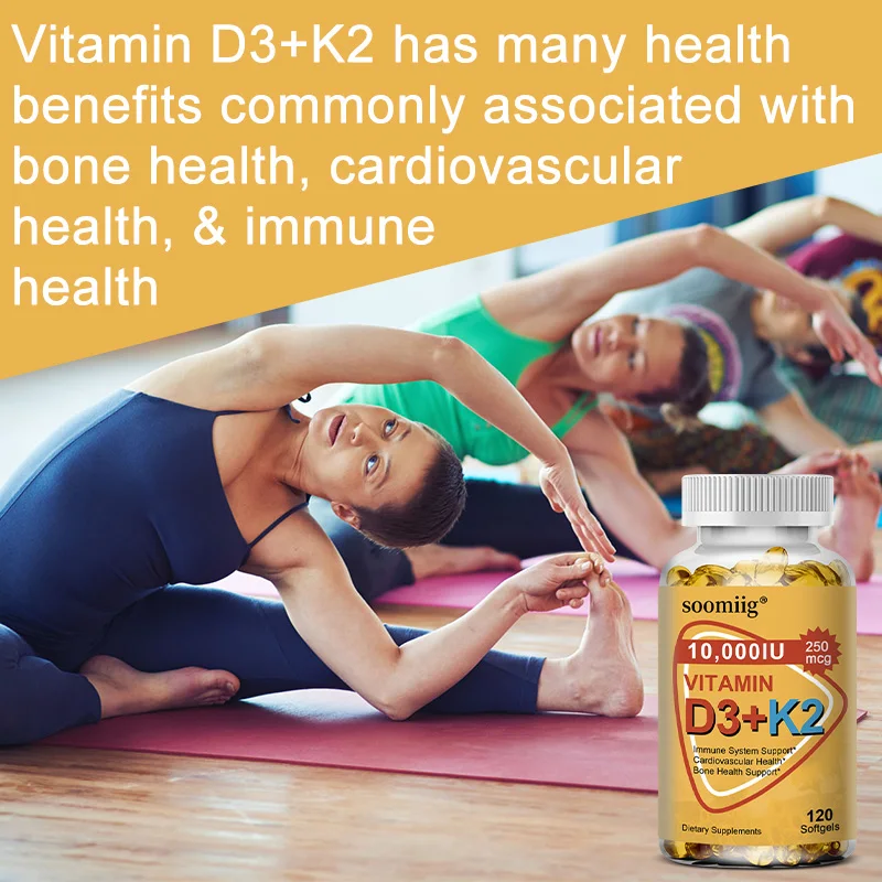 Vitamin D3 and K2 (mk7) Softgels Promote Calcium Absorption, Bone and Joint Health, and Improve Immunity