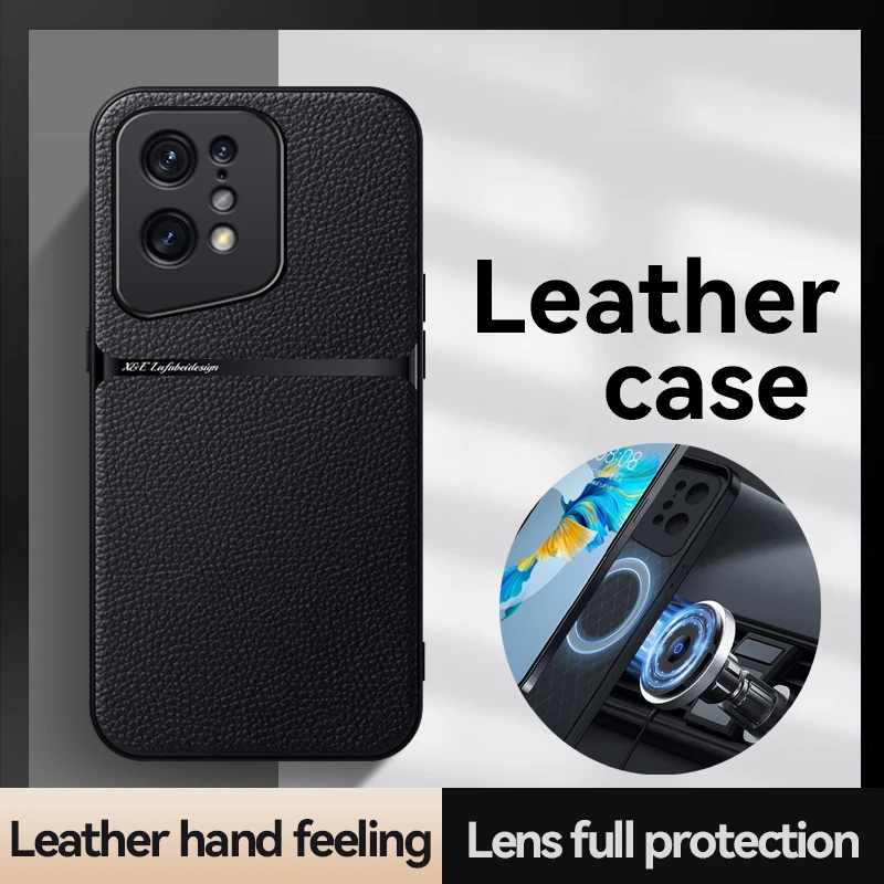 Built in metal sheet Leather Phone Case For OPPO Find X5 Pro X3 Lite Full Lens Protection Shockproof Back Cover soft Cases