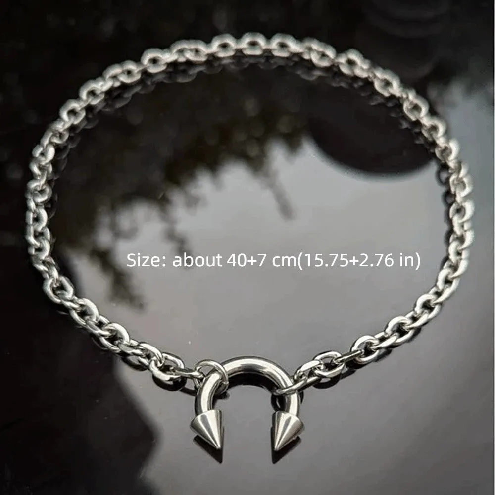 Fashion Punk Nose Clip Necklace Retro Gothic Choker Necklace Thick Round Ring Geometric Chain Rivet Necklace Gifts image 6