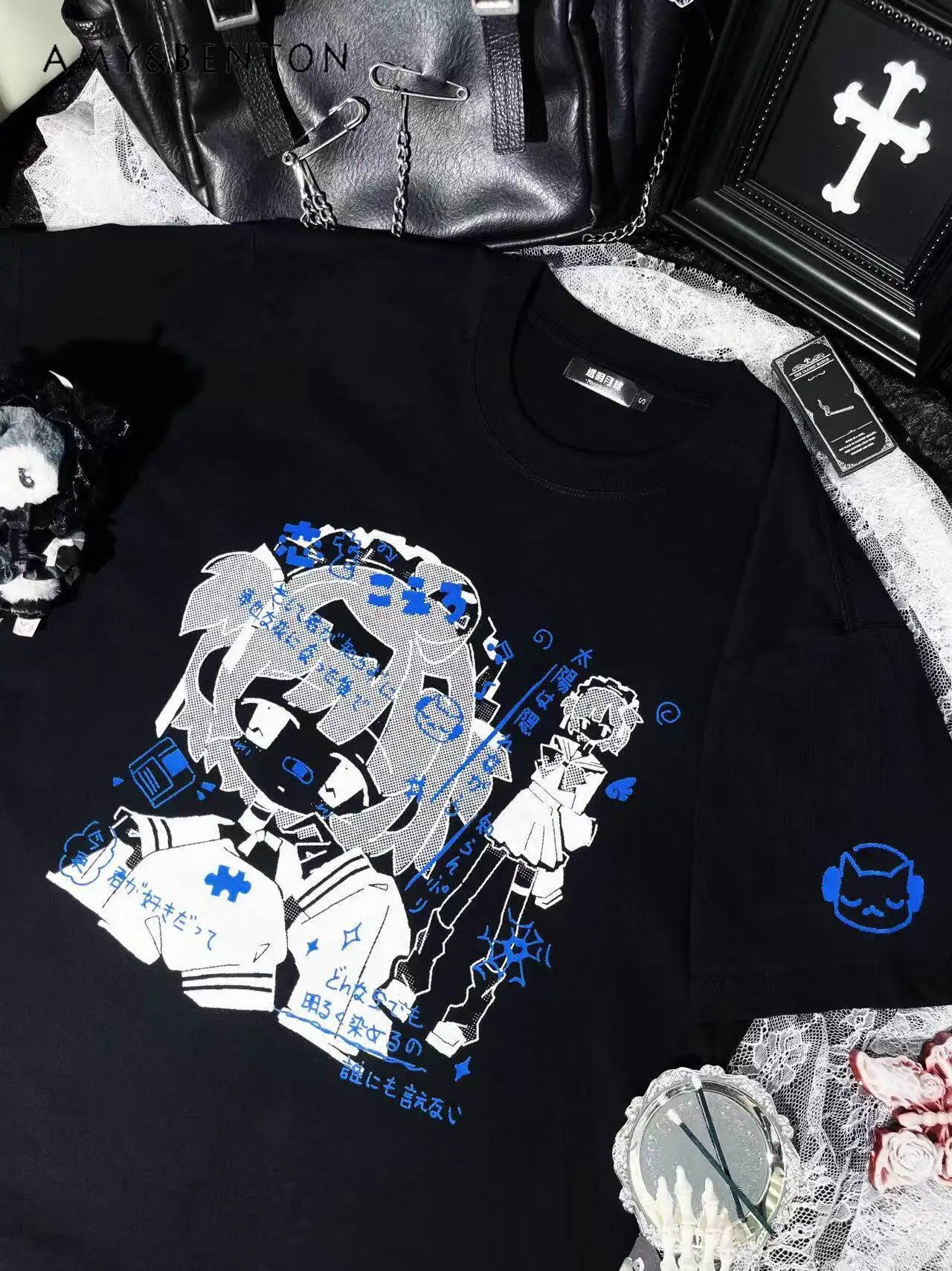 

Original Two-dimensional Animation Printed Short-sleeved T-shirt Japanese Cute Cartoon Printed Short-sleeved Top Y2K Graphic Top