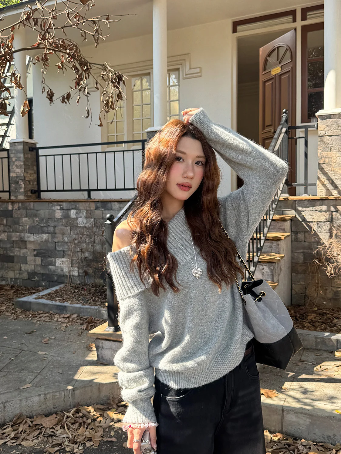 

Sexy One-oulder Wool Sweater by Wu Baizhu Loose Winter Sle Pure Desire oulder Exposure Women's Faion Knitted Top