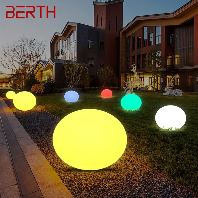 BERTH Modern White Lawn Lamp Waterproof IP65 Outdoor Round LED 16 Colors Lights for Garden Park Decoration