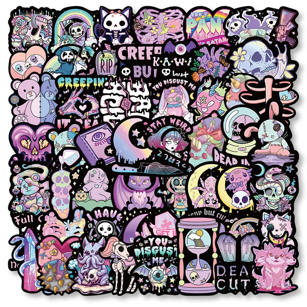 10/30/56pcs Cute Gothic Dark Horror Stickers Halloween Imp Skull Cartoon Decals for Kids Notebook Laptop Guitar Car Sticker Toy