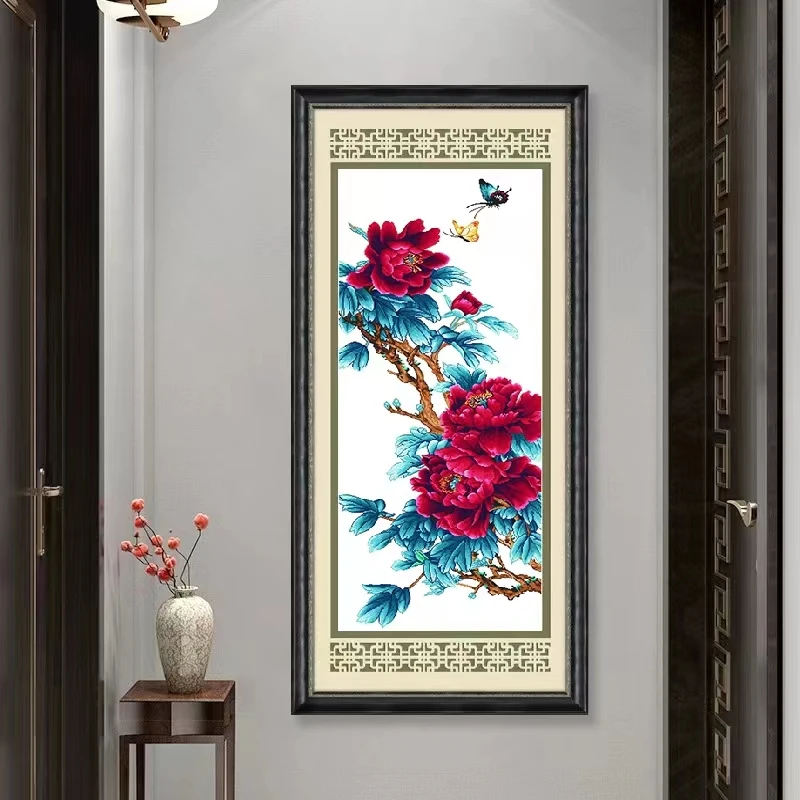 Artificial cross stitch finished product, Lantian Purple Blossom, Rich and Noble Peony, New Chinese Style Living Room, Entrance,