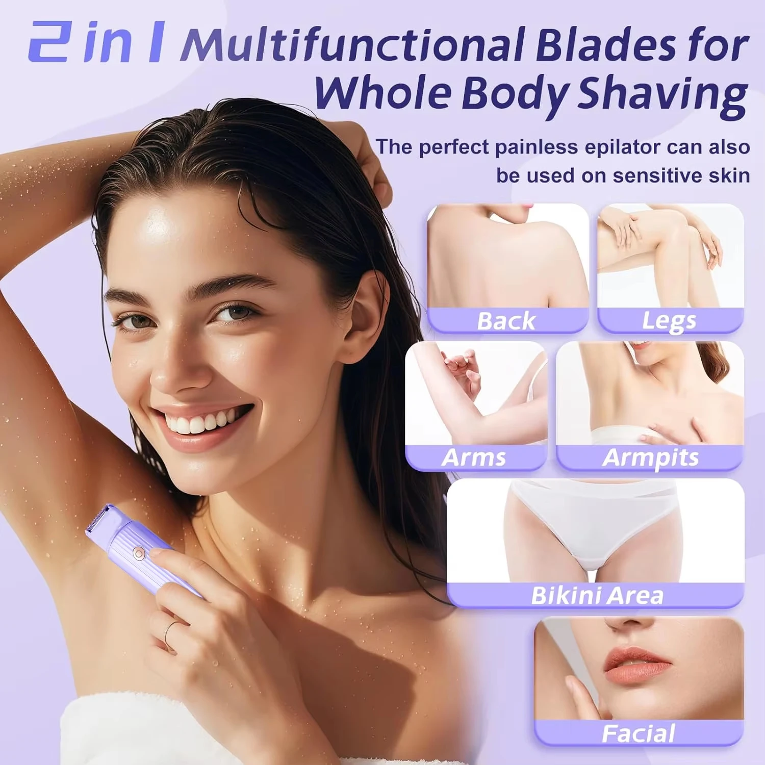 2025年新型女性用脱毛器 充電式電動デュアルヘッド脱毛器 顔・体・ビキニライン用 トラベルシェーバー