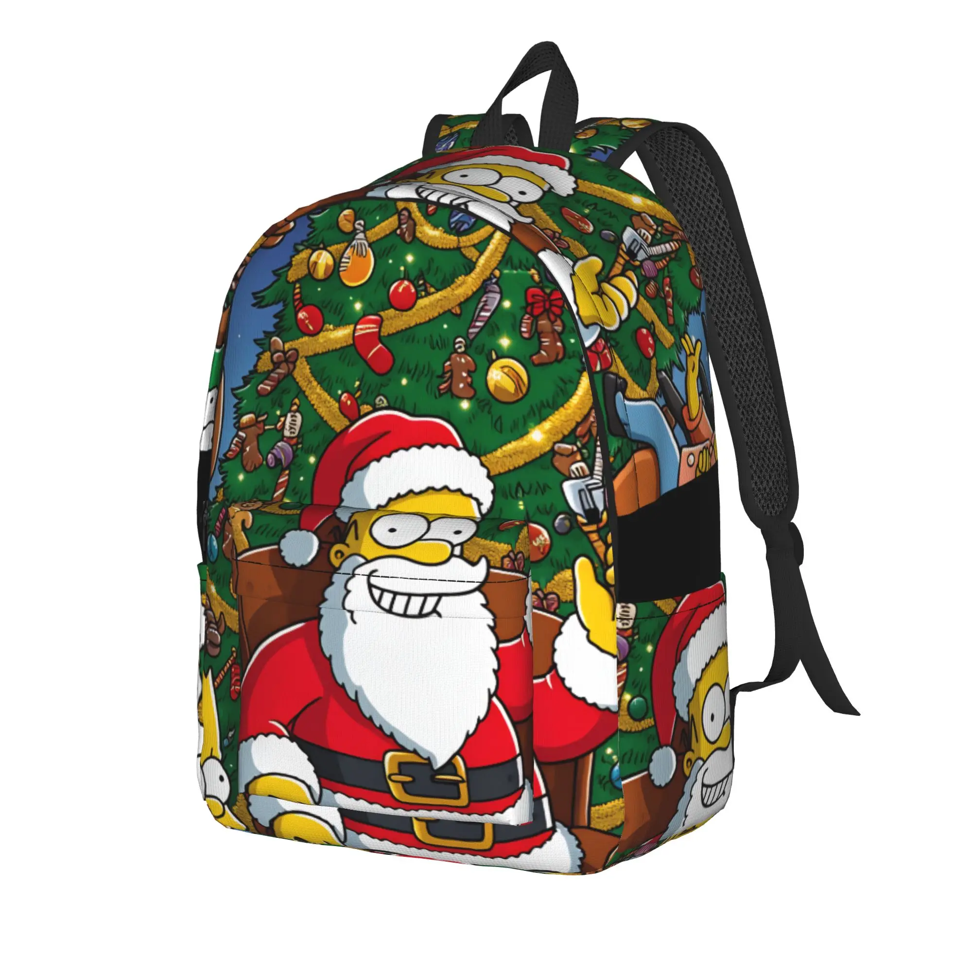 S-Simpsons Christmas Holiday Family Scene Backpack  Kawaii Backpacks Youth Trekking Print High School Bags Designer Rucksack