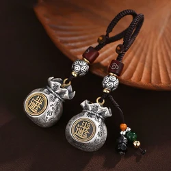 Lucky Blessing bag Wealth accumulation Pendant Copper Electroplated Silver Keychain Totem Keyring Gift Car Key Accessories