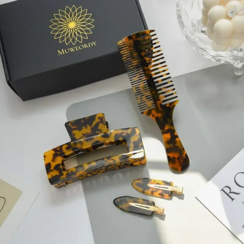 

French Leopard Comb Hair Claw Set Hair Sticks Hairpin Crab Clip Christmas Gift Box Fashion Headwear for Women Hair Accessories