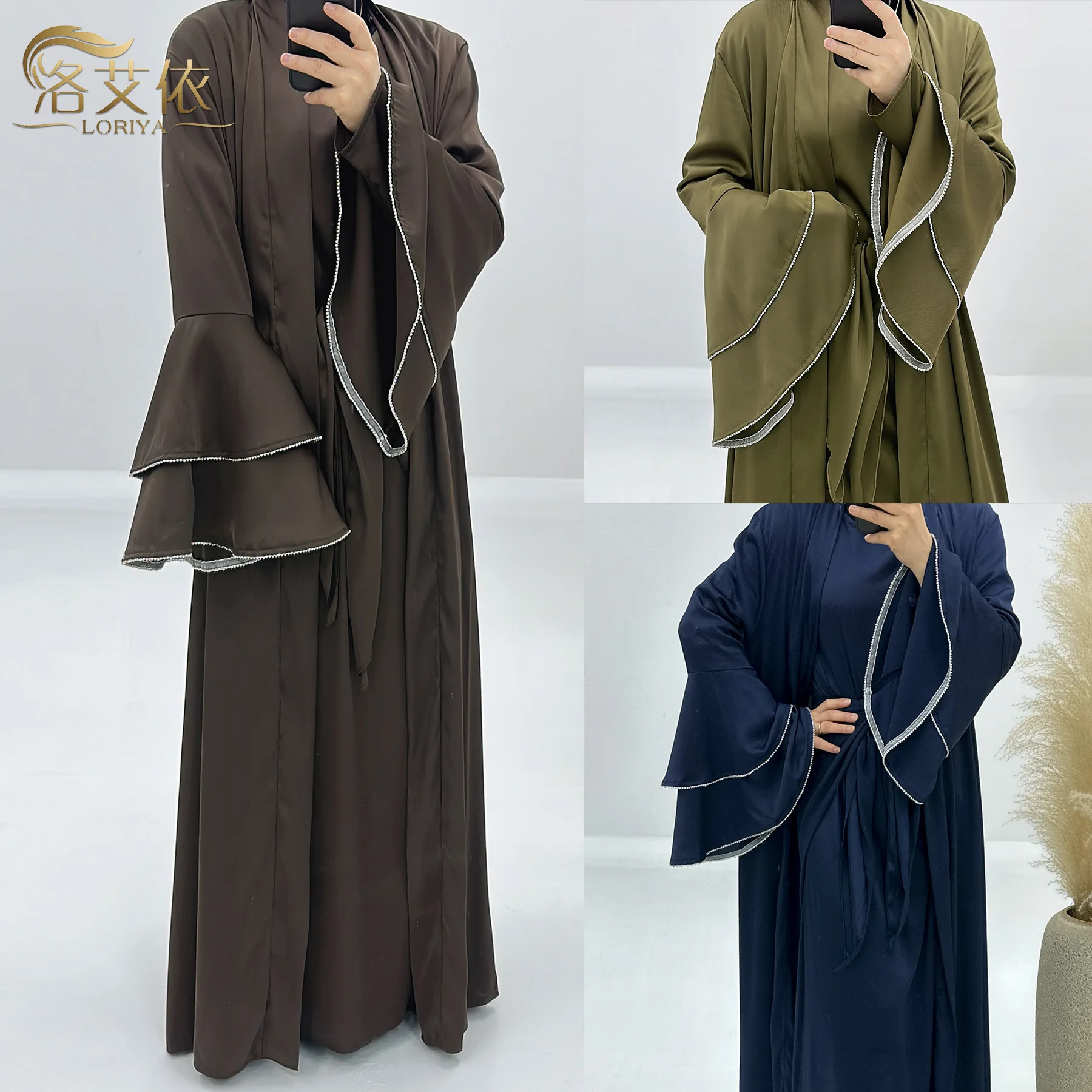 

Dubai Turkish Solid Dress for Women Muslim Abaya Islamic Clothing Cardigan Robes Smocking Lining Set Caftan Elegant Vestidos