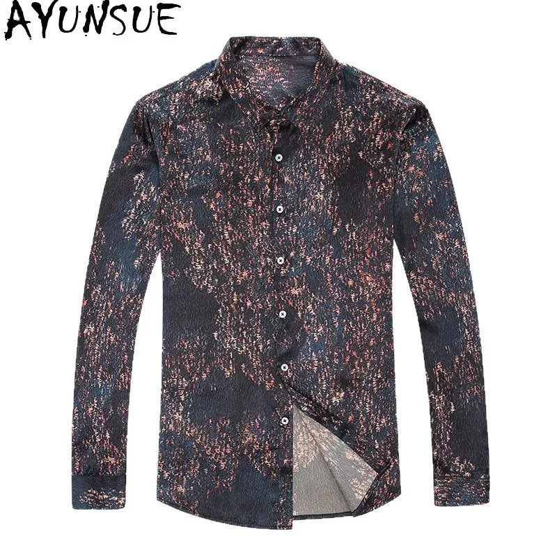 

Мужские рубашки AYUNSUE из 90,8% натурального шелка тутового шелкопряда, коллекция Весна-Осень 2026, модные рубашки с длинным рукавом, в отпускном стиле, из шелковой марли
