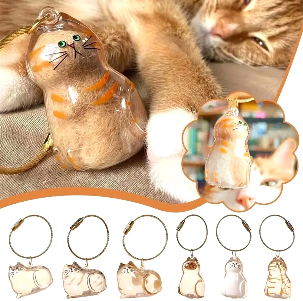 Cat Fur Memorial Charm Resin Keepsake Capsule for Pet Hair Portable Keychain Pendant for Hair Rainbow Bridge Pendant