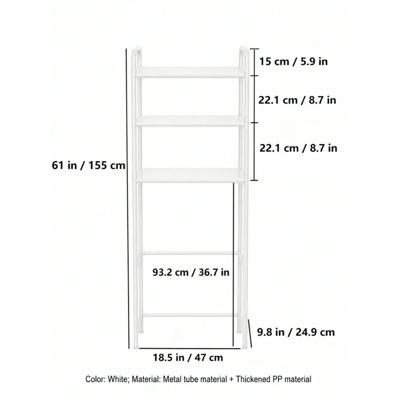 [Over The Toilet Storage Cabinet] No Drill 3-Tier Over Toilet Bathroom Organizer Metal Thickened PP Storage Rack Rustproof Space Saver For Small Bathroom Apartment Laundry Holds Towels Toiletries Black White 1pc