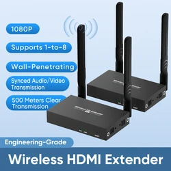 1080P 500M Wireless HDMI Extender 5G WiFi Transmitter Receiver, Plug and Play HDMI Extender for Conference, Projector, Gaming