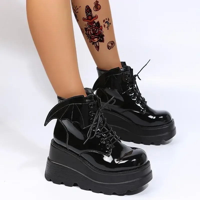 2024 Autumn Winter Fashion Women Ankle Boots Platform Lace Up Casual Shoes Woman Retro Female Waterproof Goth Thick Boots