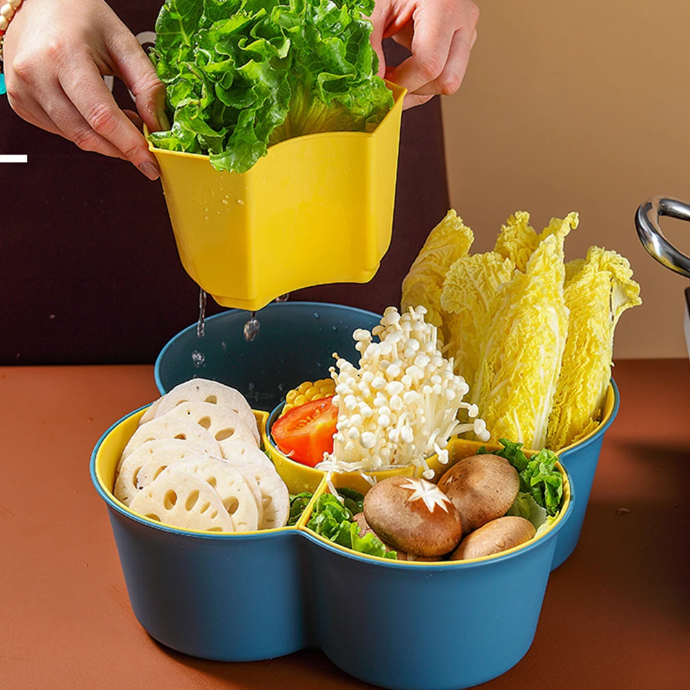 

Double Layer Fruit Plate Vegetable Basket Kitchen Draining Water Storage Multi grid PP Practical Home Use