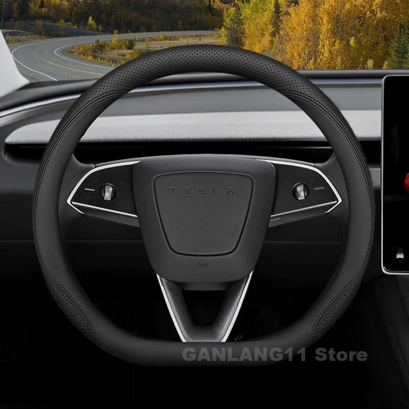 

Leather Car Steering Wheel Cover For Tesla Model 3 Highland Model Y Juniper 2024 2025 wear-resistant Auto Accessories