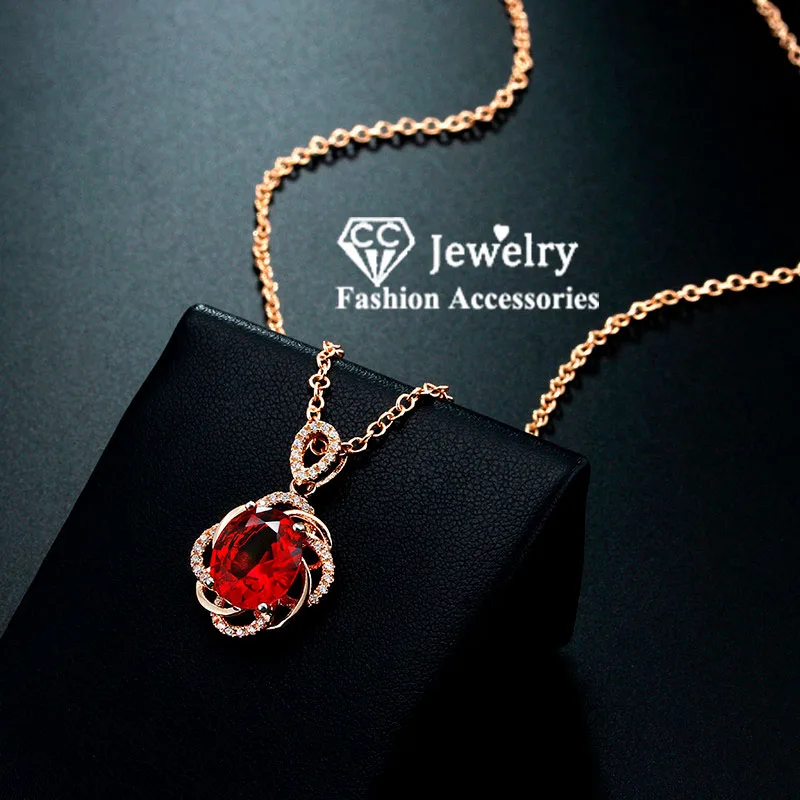 CC Vintage Necklaces Pendants For Women Cubic Zirconia Red Stone Bridal Wedding Engagement Necklace Fine Jewelry Colar CCN010