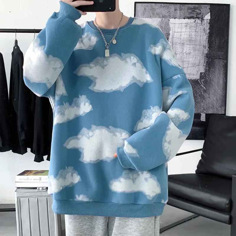 Autumn and Winter New Korean Round Neck Pullovers Streetwear Casual Unisex Tops Hybskr Harajuku Cloud Men Oversized Sweatshirts