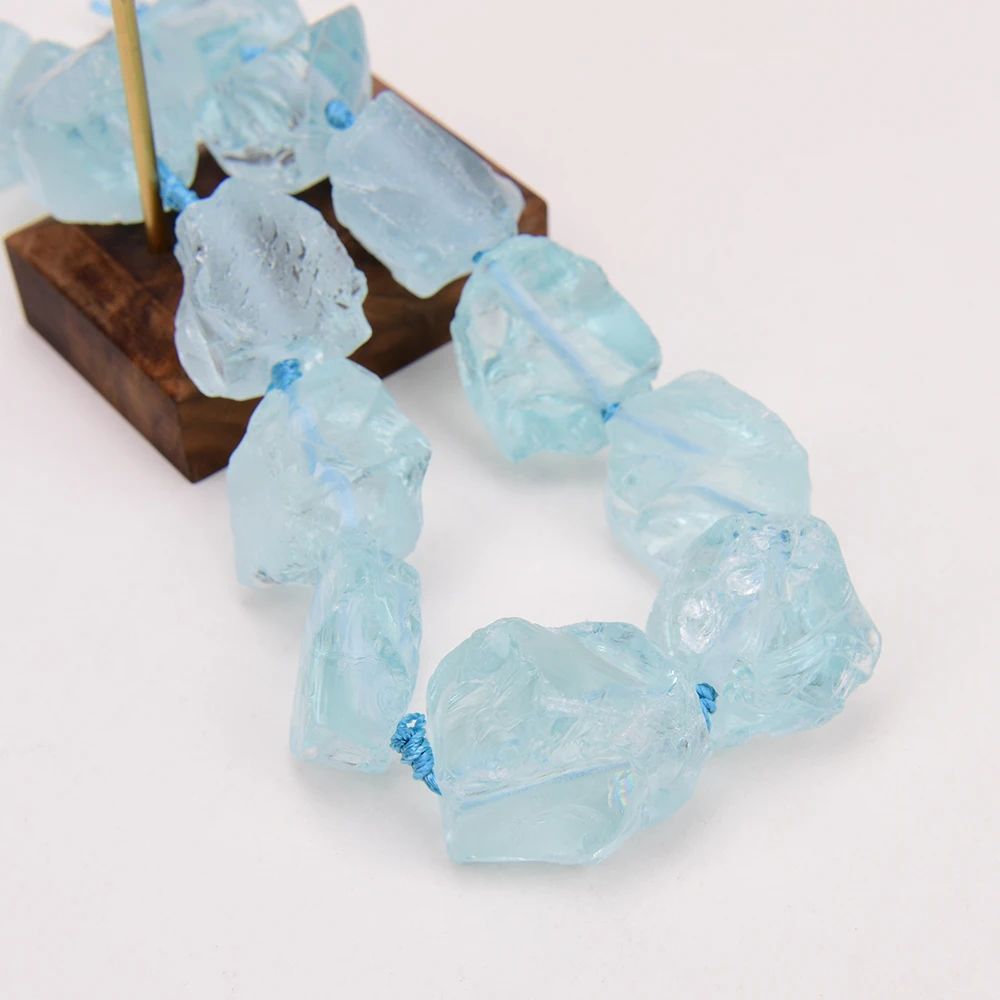 APDGG Natural Aquamarine Color Blue Glass Big Quartz Rough Nugget Loose Beads 16\