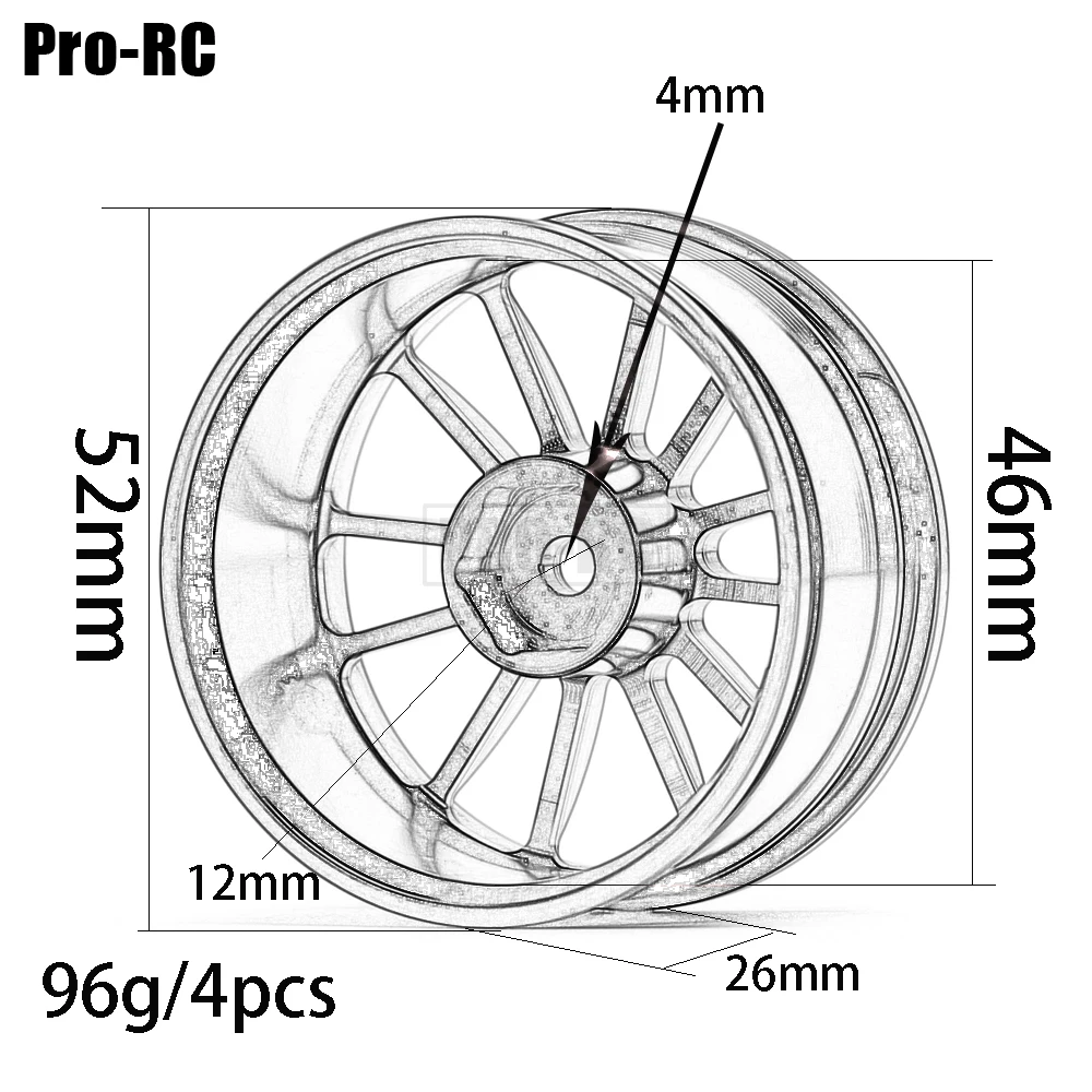 4Pcs Aluminum Alloy 12 Spokes Wheels Rims Hub for RC On-Road Drift Car 1/10 Tamiya Traxxas HSP HPI Kyosho RedCat SAKUR