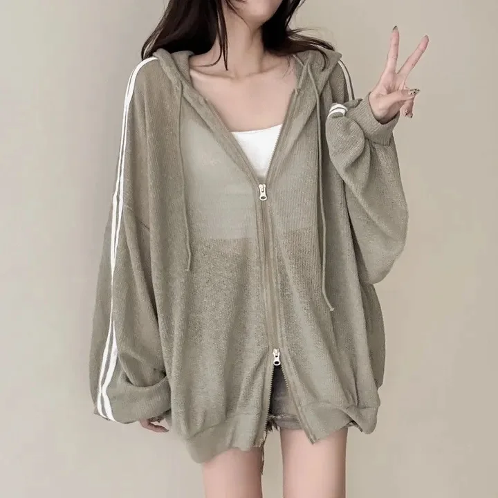 

Women Thin Linen Jacket Fashion Ladies Outerwear White Sunscreen Clothing Retro Loose Long Sleeve Female Knitted Cardigan 2025