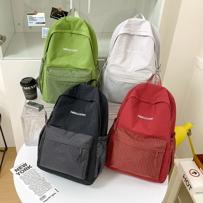 

Korean INS Color Block Plaid Large Capacity Backpack Lightweight Student Bookbag High Aesthetic Dual Shoulder Bag for Girls