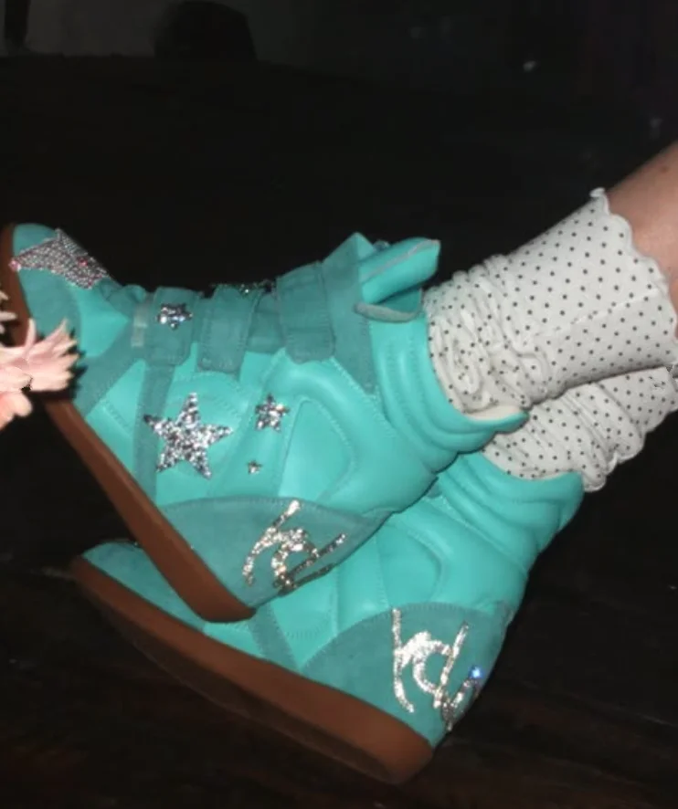 Women‘s Suede glitter star Height-increasing shoes causal dress round toe heart ankle boots designer quality comfy shoes