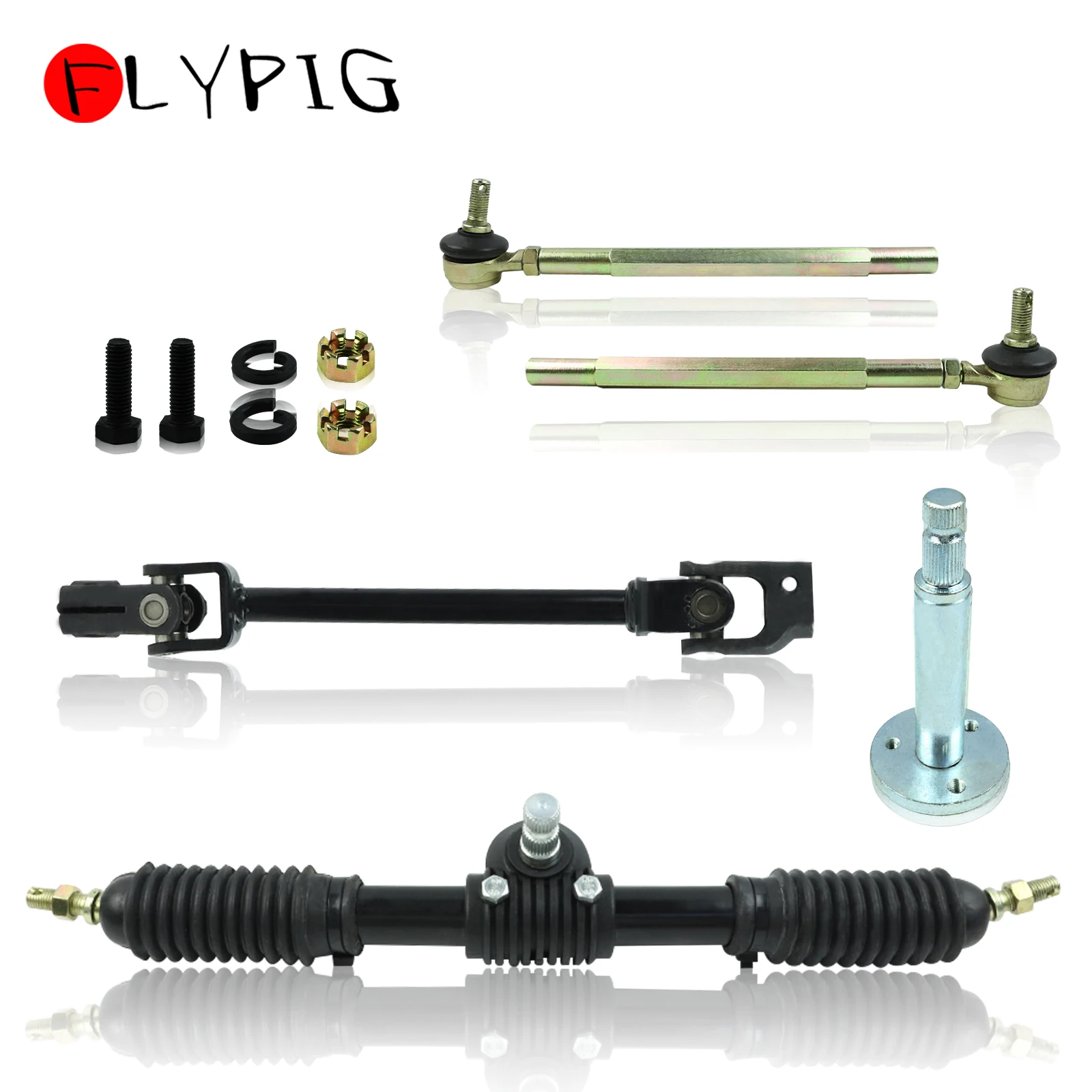 445mm Steering Wheel Parts Kit 110cc Go Kart 443mm Tie Rod Gear Rack Adjustable Shaft Power Steering Gear Rack for ATV Quad Part