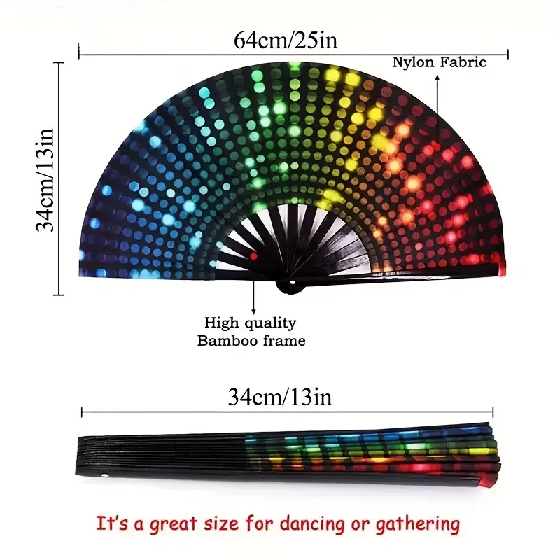One Pack Large Carnival Folding Fan Fan Craft Fan with Energetic Neon Mushroom Pattern Can Be Used for Both Men and Women view 3