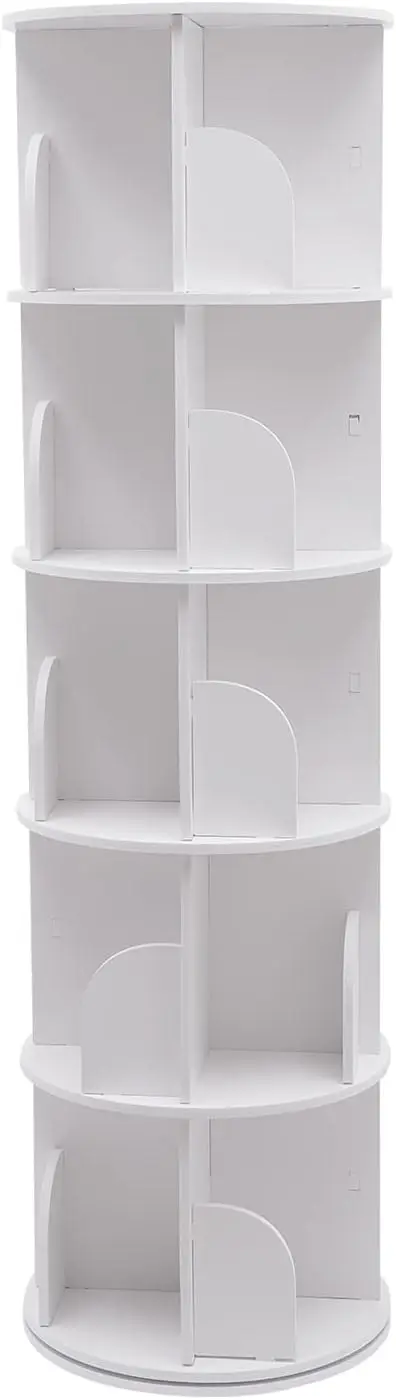 5 Tier 360° Rotating Stackable Bookshelf Organizer, Revolving Bookcase with 20 Compartments, Storage Display Rack for Office Hom