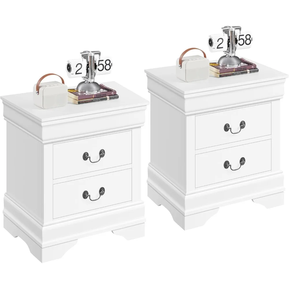 

Fully-Assembled Nightstands Set of 2, 2-Drawer Nightstands Large Classic Bedside Tables with Storage, Wooden Painted Storage