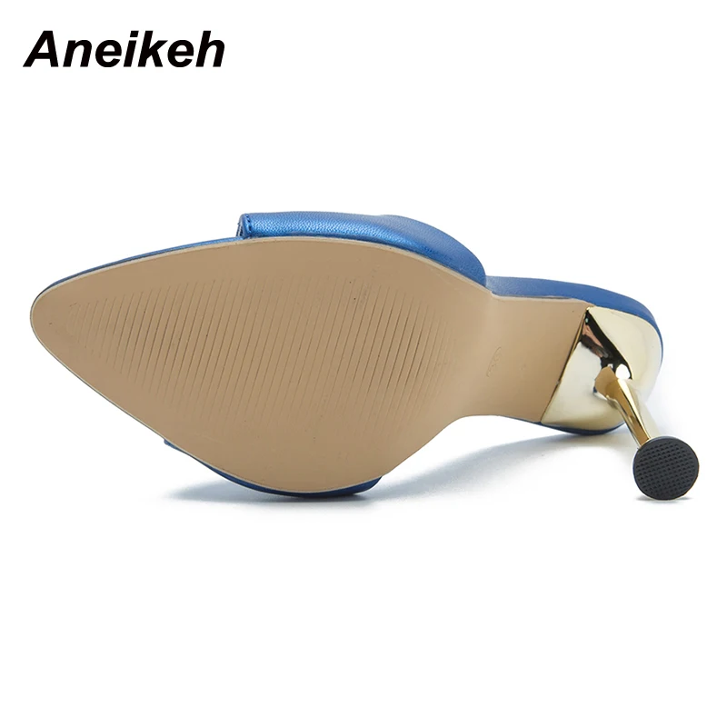 Aneikeh 2023 Summer Slippers Design Strange Women Mule Thin High Heels Sandals Pointed toe Slides Party Pumps Ladies Shoes 35-42