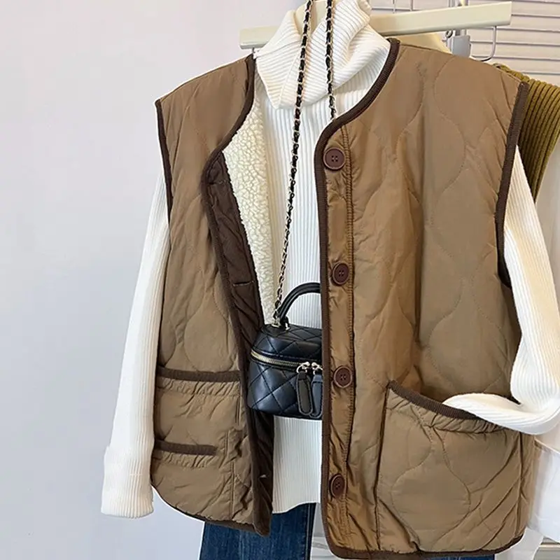 

Women's Double-Sided Wear Lamb Fur Vest Jaet Autumn Winter Design Layering Svel Cotton Vest Bal Faionable
