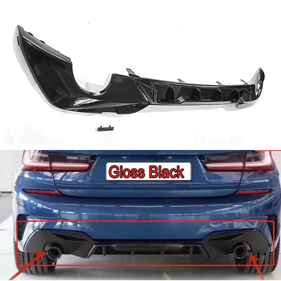 For BMW 3 series G20 2019-2022 Bright Black Rear Bumper Diffuser Spoiler Rear Splitters Spoiler Back lip Diverter black MP style