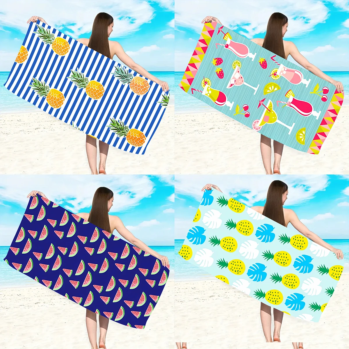 Image of 1 Stück Strandtuch mit Fruchtdruck, schnell trocknendes und saugfähiges weiches Schwimmtuch, multifunktionales sanddichtes Strandtuch