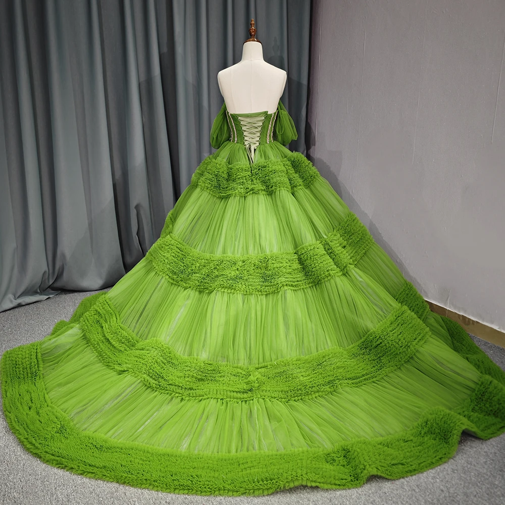 Jancember Green Exquisite Perfect Quinceanera Dresses For Gril Scoop Ball Gown Short Sleeves Lace Up Pleat Bar Mitzvah DY5649