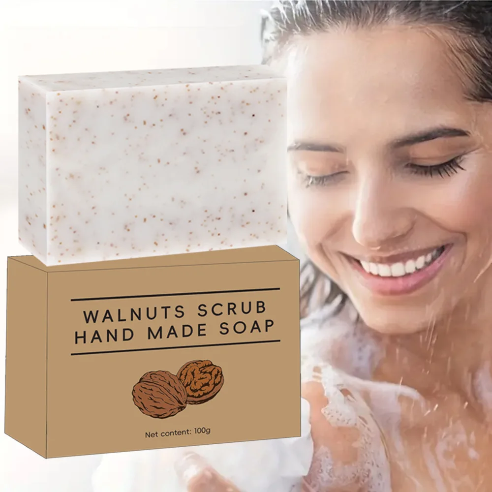 Walnut scrub particle soap Exfoliating Skin Whitening Shrink Pores Anti Acne Revitalizing Deep Cleaning Handmade Rich Foam