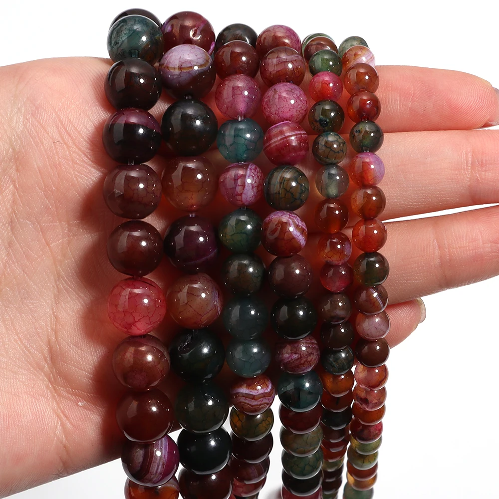 

1 Strand Entangled Agate Stone Round Beads Natural Stone Loose Beads DIY Jewelry Necklace Bracelet Key Phone Chain Accessories