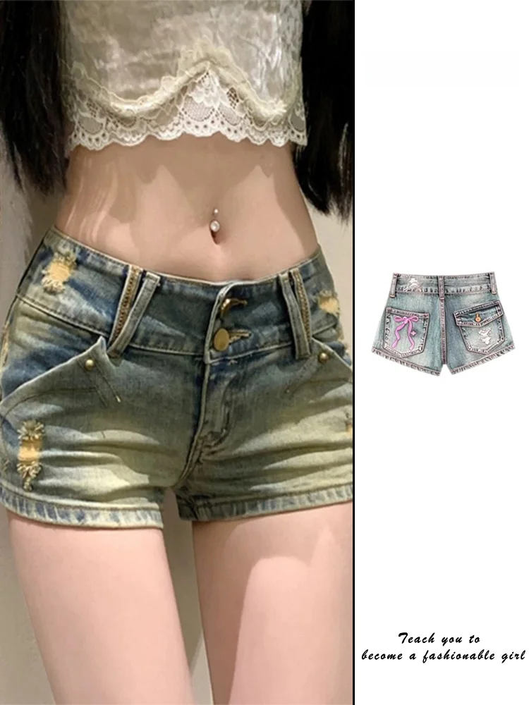 American Sle Hot Girl taille basse Denim orts femmes été nouveau trou serré petite taille bout à bout couvrant Ultra ort ort