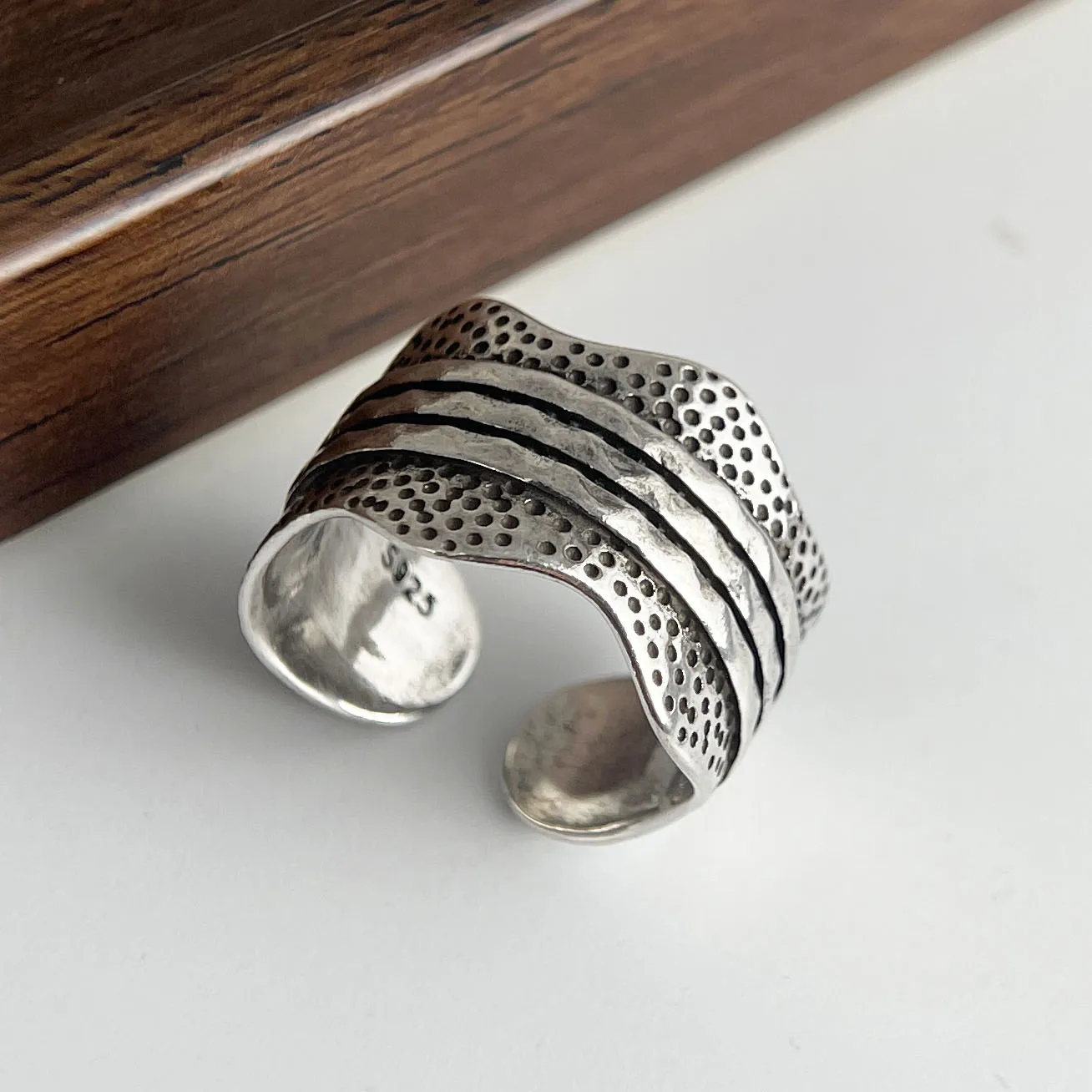 925 فضة خواتم للنساء خمر اليدوية قابل للتعديل خمر موجة واسعة نمط خاتم موضة الفرقة الإناث بيجو هدية #3