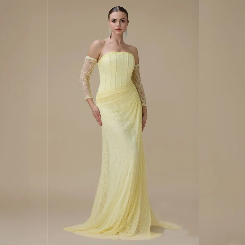 

Customized High Quality Women's Evening Gowns Lace Strapless Pleat Trumpet Long Dresses Bespoke Occasion Elegant Party Wedding