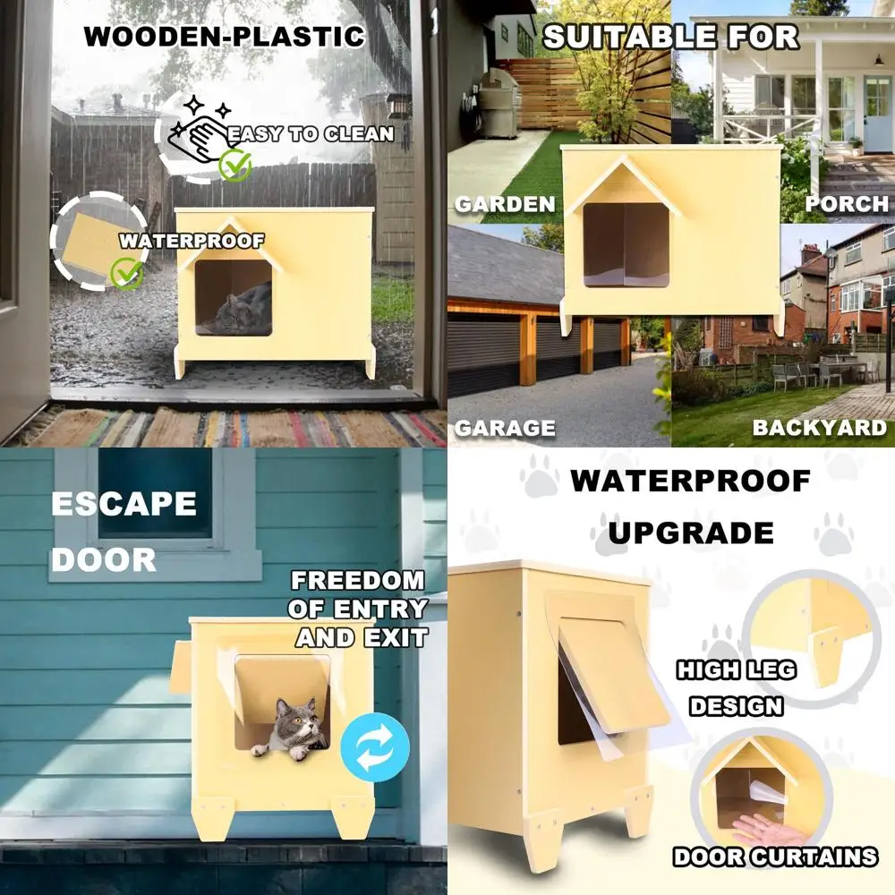 

Прочная уличная деревянная будка для бездомых кошек с водонепроницаемой и утепленной отделкой для одного кота